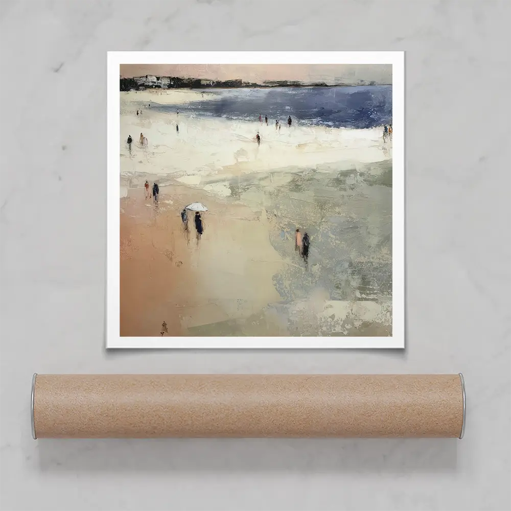 Sandy Beach With White Umbrella Square Art Print Sandy Beach With White Umbrella Square Art Print wall art product Chromatic Storm Studio