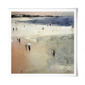 Sandy Beach With White Umbrella Square Art Print Sandy Beach With White Umbrella Square Art Print wall art product Chromatic Storm Studio