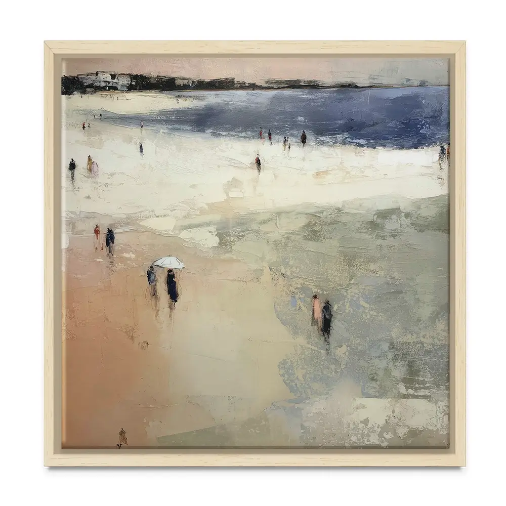 Sandy Beach With White Umbrella Square Canvas Print Sandy Beach With White Umbrella Square Canvas Print wall art product Chromatic Storm Studio