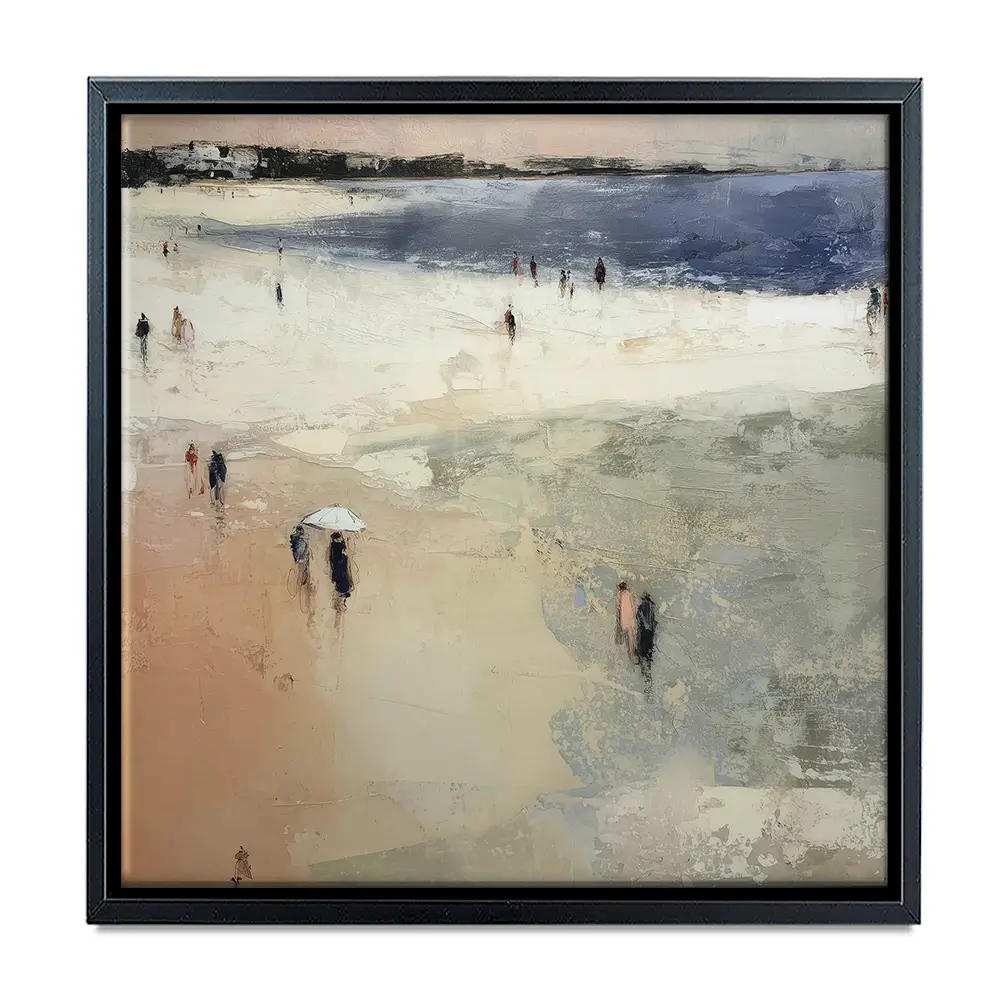 Sandy Beach With White Umbrella Square Canvas Print Sandy Beach With White Umbrella Square Canvas Print wall art product Chromatic Storm Studio