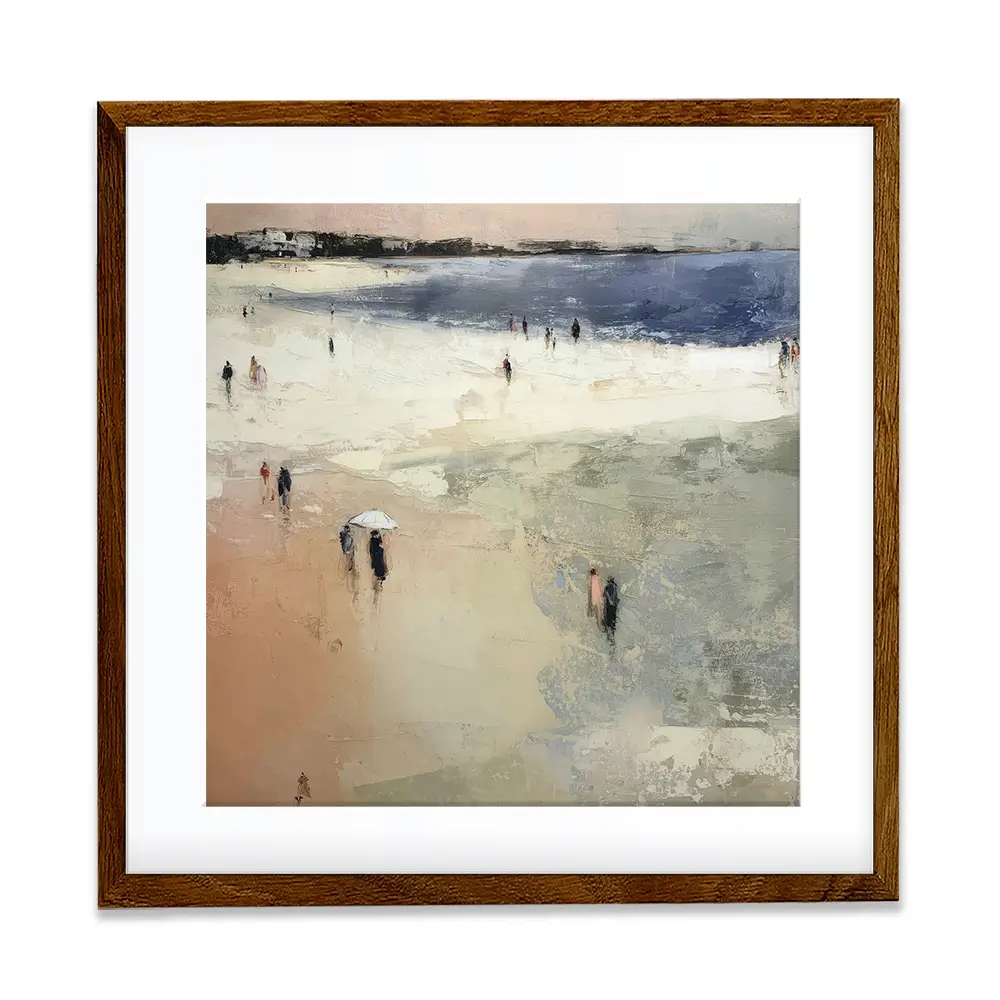 Sandy Beach With White Umbrella Square Framed Art Print Sandy Beach With White Umbrella Square Framed Art Print wall art product Chromatic Storm Studio