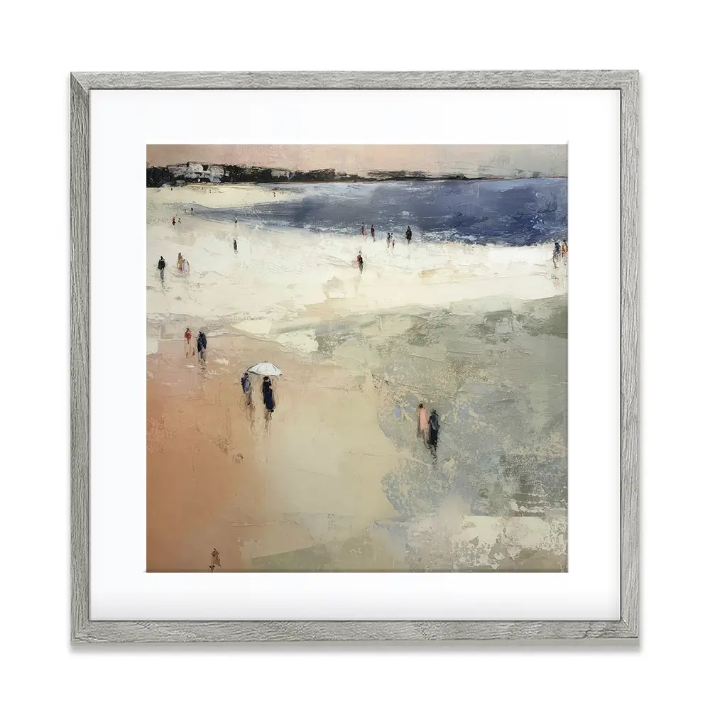 Sandy Beach With White Umbrella Square Framed Art Print Sandy Beach With White Umbrella Square Framed Art Print wall art product Chromatic Storm Studio