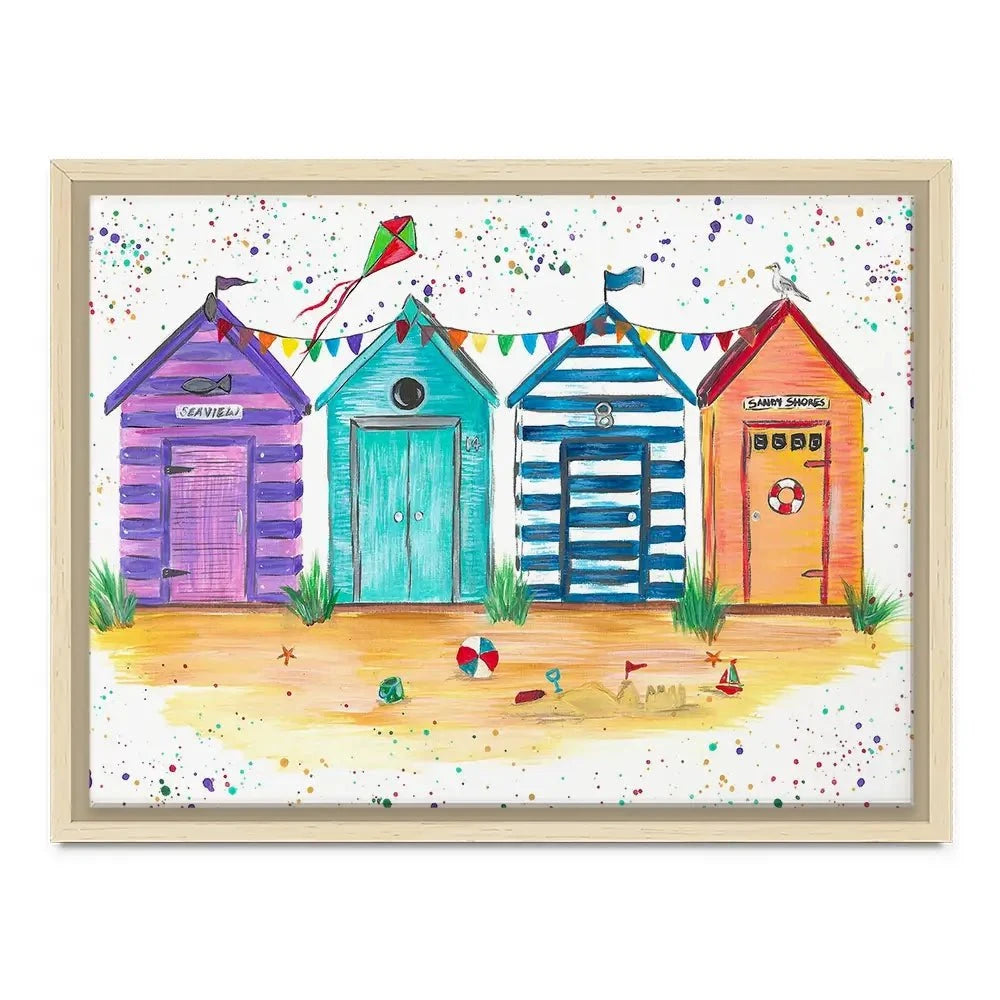 Sandy Shore Beach Huts Canvas Print Sandy Shore Beach Huts Canvas Print wall art product Emma LC Art