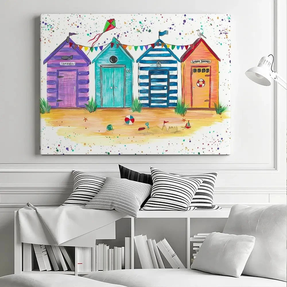 Sandy Shore Beach Huts Canvas Print Sandy Shore Beach Huts Canvas Print wall art product Emma LC Art