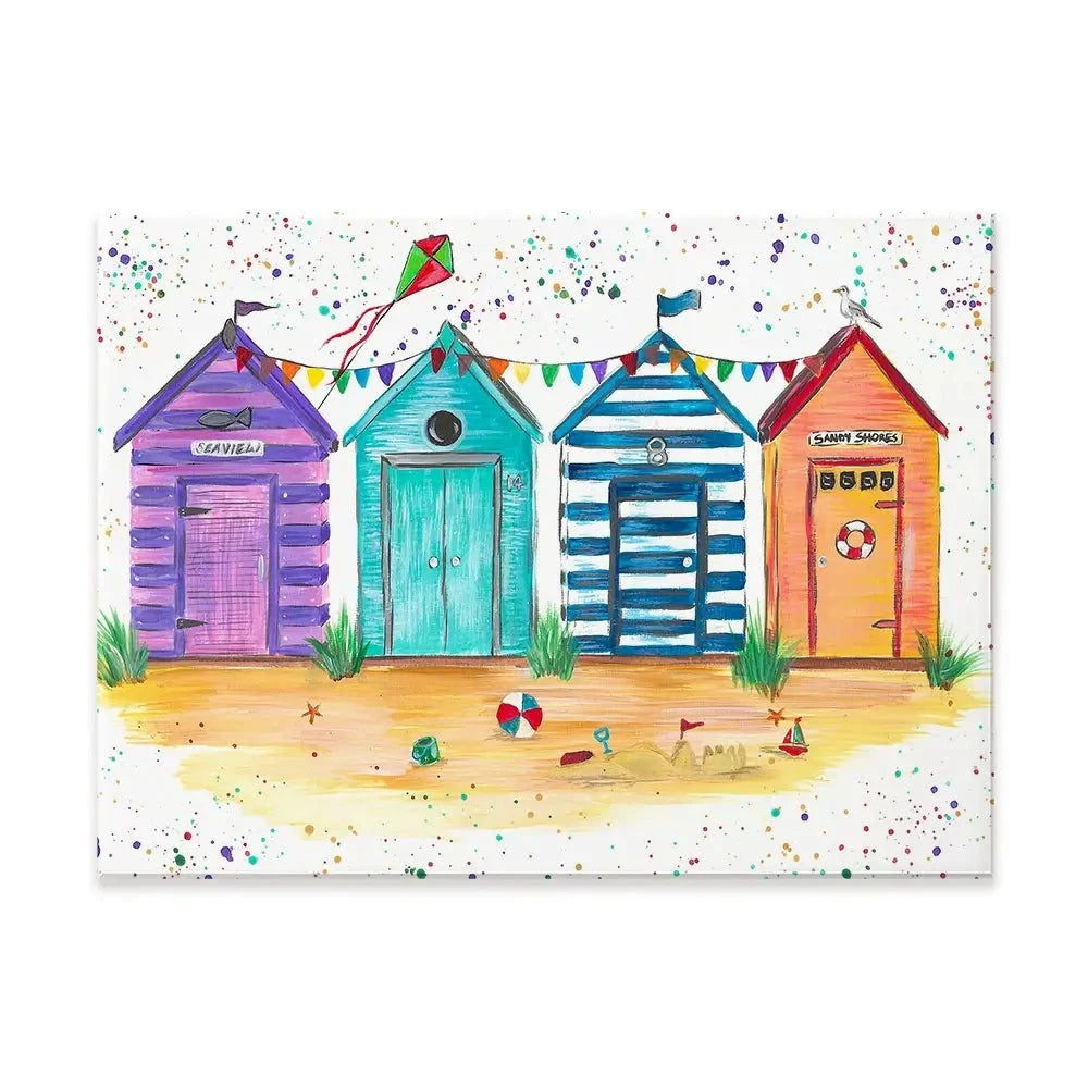 Sandy Shore Beach Huts Canvas Print Sandy Shore Beach Huts Canvas Print wall art product Emma LC Art