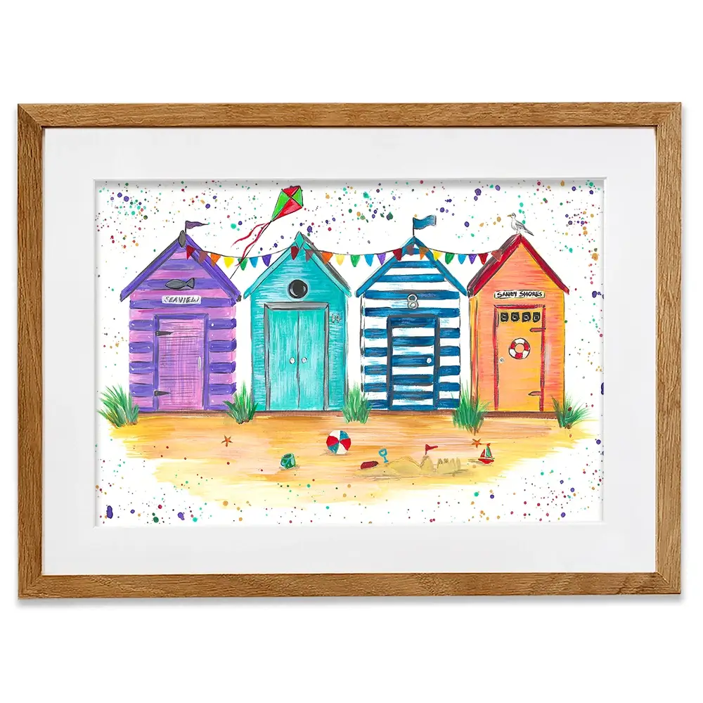 Sandy Shore Beach Huts Framed Art Print Sandy Shore Beach Huts Framed Art Print wall art product Emma LC Art