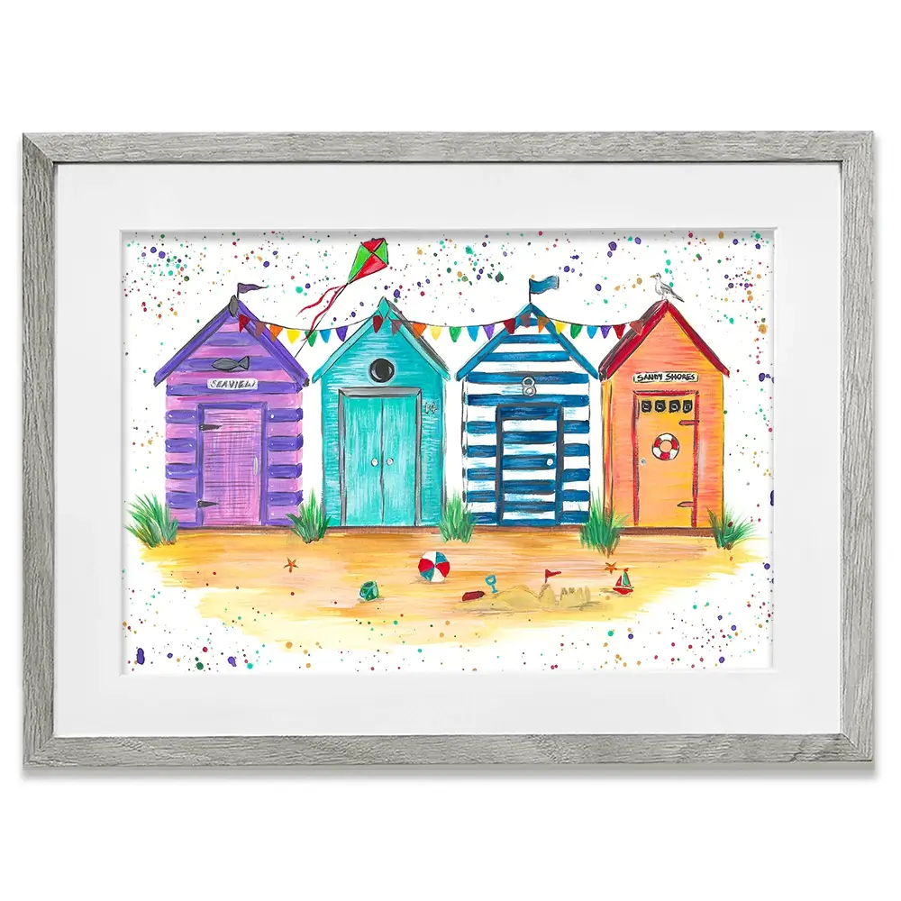 Sandy Shore Beach Huts Framed Art Print Sandy Shore Beach Huts Framed Art Print wall art product Emma LC Art