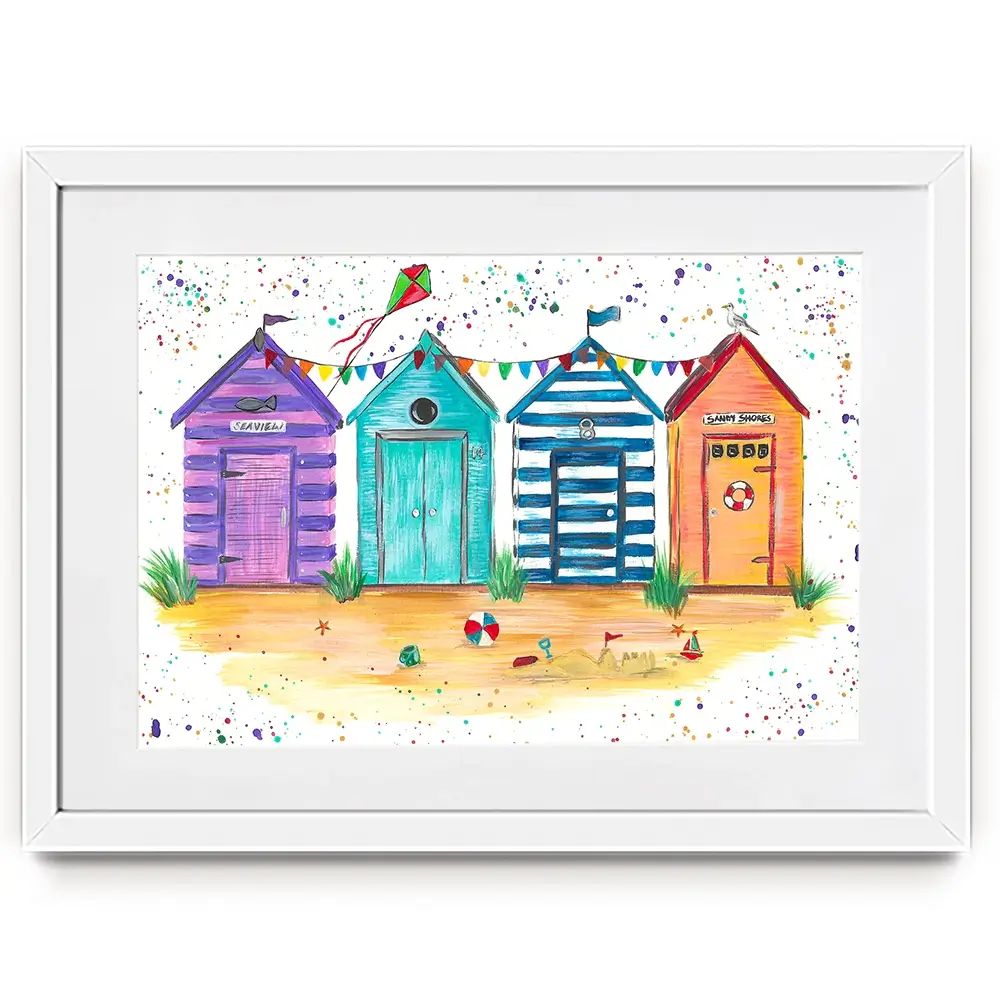 Sandy Shore Beach Huts Framed Art Print Sandy Shore Beach Huts Framed Art Print wall art product Emma LC Art