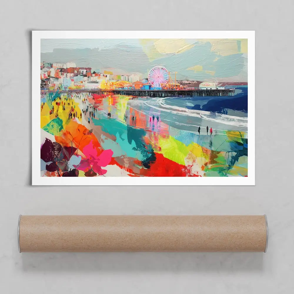 Santa Monica Pier In Colour Art Print Santa Monica Pier In Colour Art Print wall art product Chromatic Storm Studio