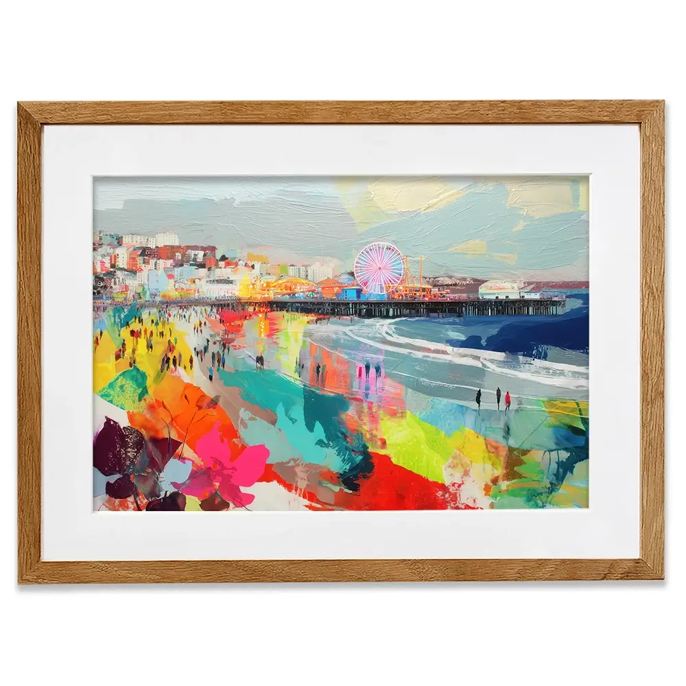 Santa Monica Pier In Colour Framed Art Print Santa Monica Pier In Colour Framed Art Print wall art product Chromatic Storm Studio