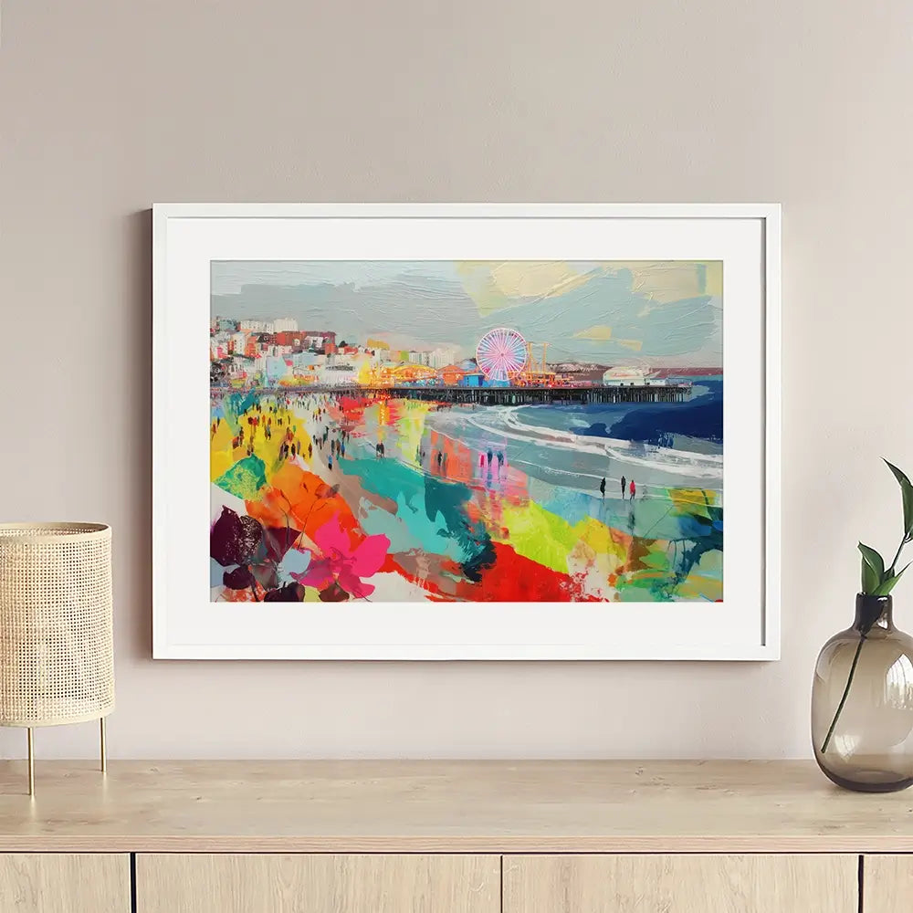 Santa Monica Pier In Colour Framed Art Print Santa Monica Pier In Colour Framed Art Print wall art product Chromatic Storm Studio