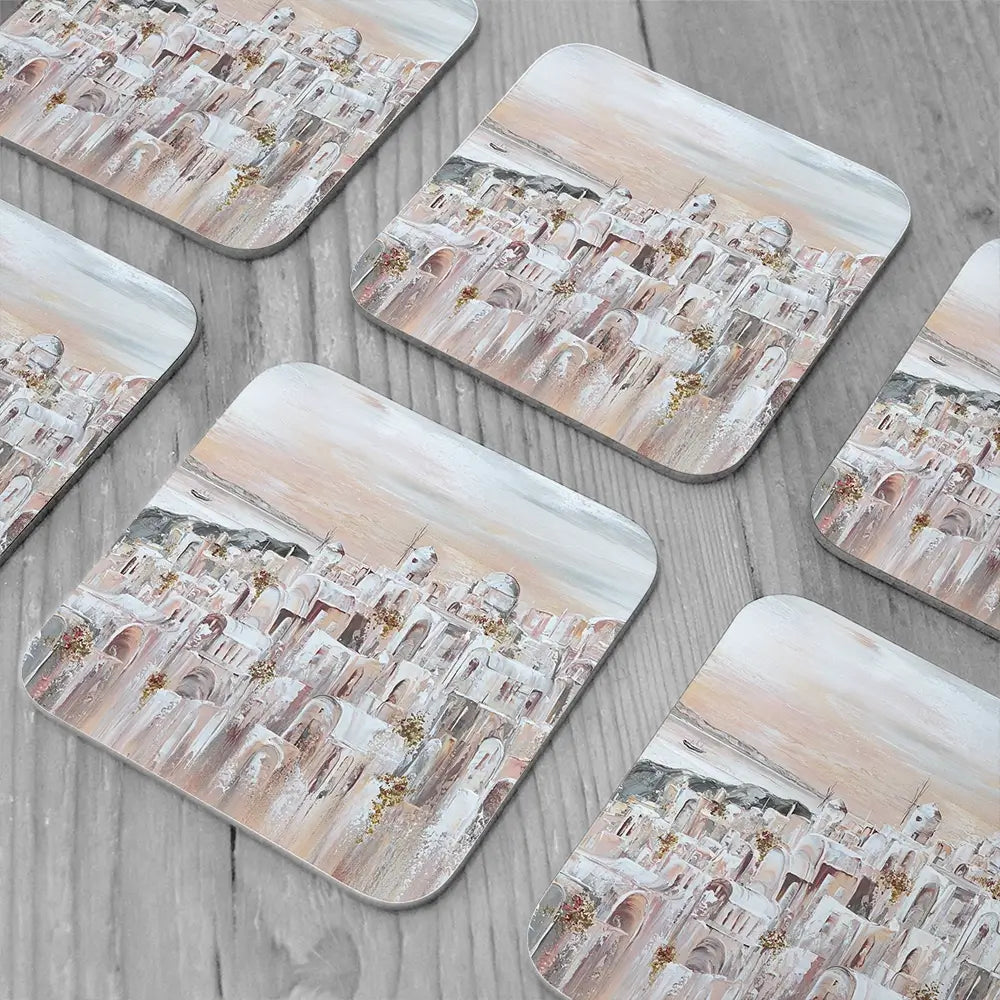 Santorini Oia Dreams Coaster Set Santorini Oia Dreams Coaster Set wall art product Art Print Shop