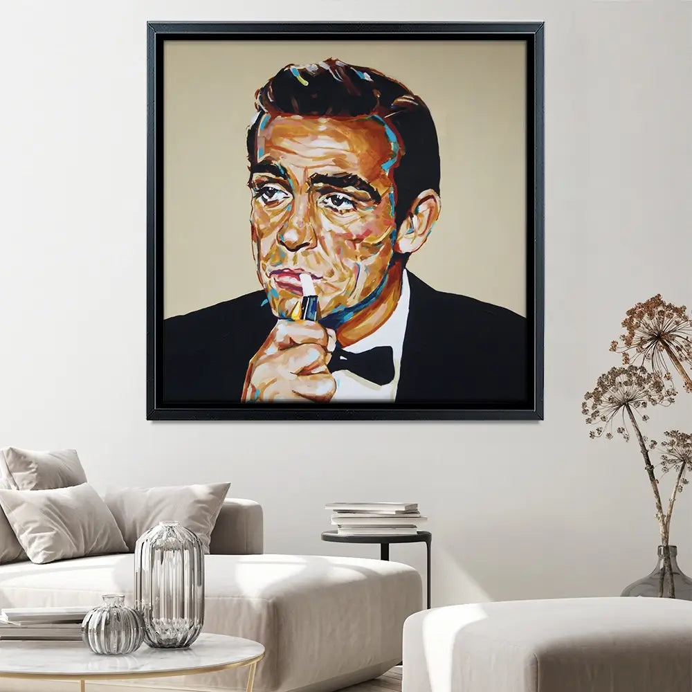 Sean Connery Bond Square Canvas Print Sean Connery Bond Square Canvas Print wall art product Juliet Stockton