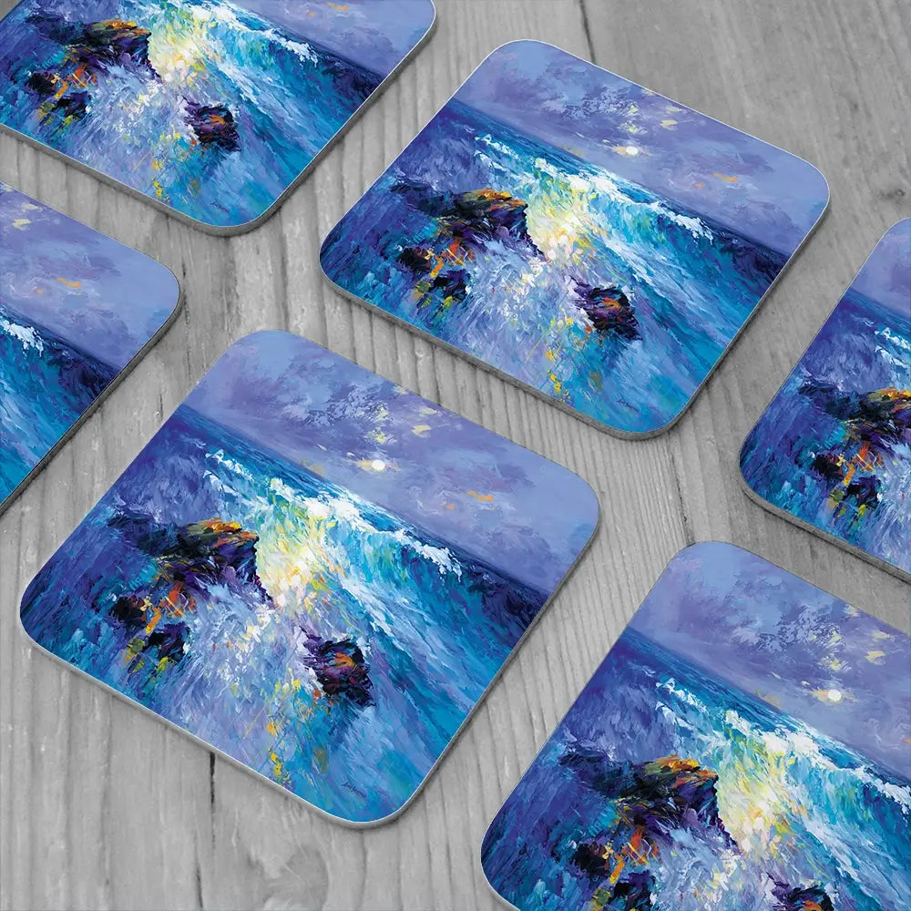 Seascape With Crashing Waves Over Rocky Coast Coaster Set Seascape With Crashing Waves Over Rocky Coast Coaster Set wall art product Leon Devenice