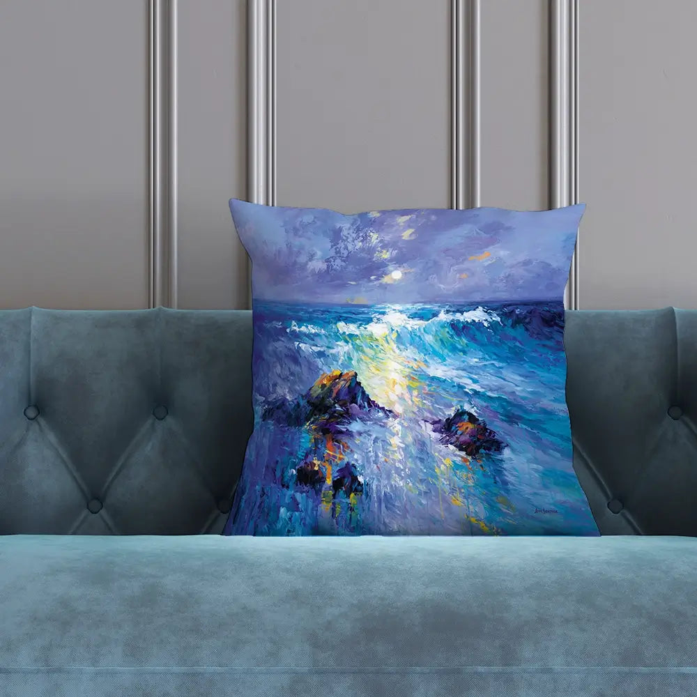 Seascape With Crashing Waves Over Rocky Coast Cushion Seascape With Crashing Waves Over Rocky Coast Cushion wall art product Leon Devenice