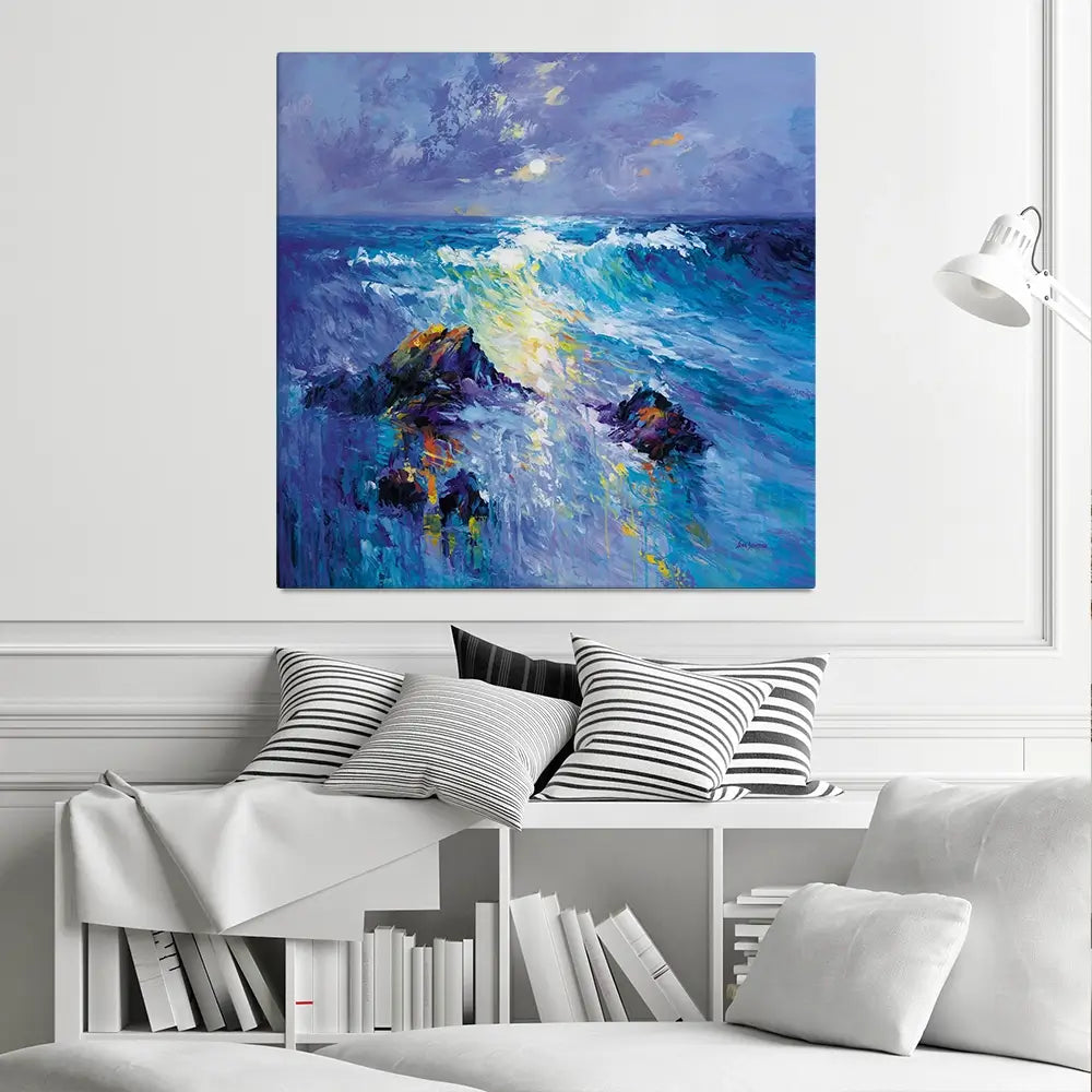 Seascape With Crashing Waves Over Rocky Coast Square Canvas Print Seascape With Crashing Waves Over Rocky Coast Square Canvas Print wall art product Leon Devenice