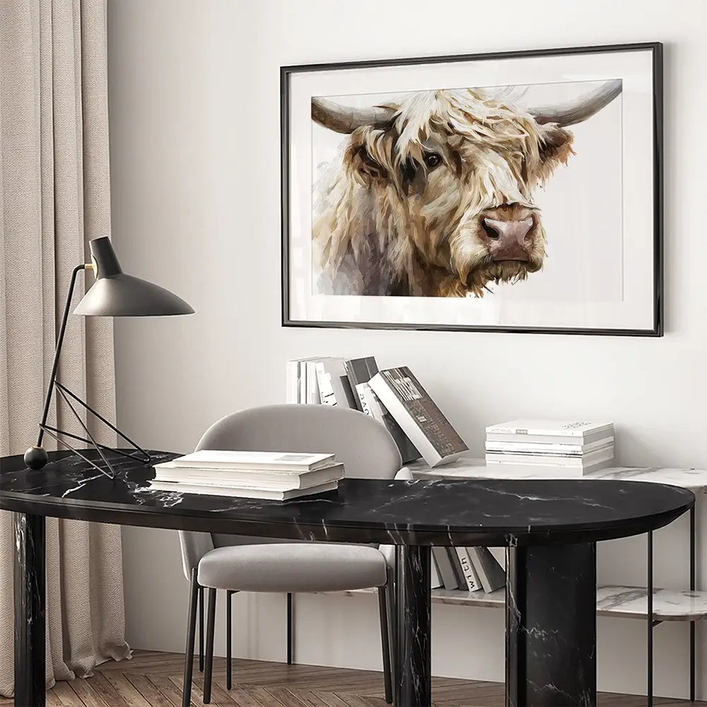 Shaggy Highland Cow Framed Art Print Shaggy Highland Cow Framed Art Print wall art product Petal Prints Design - Independent
