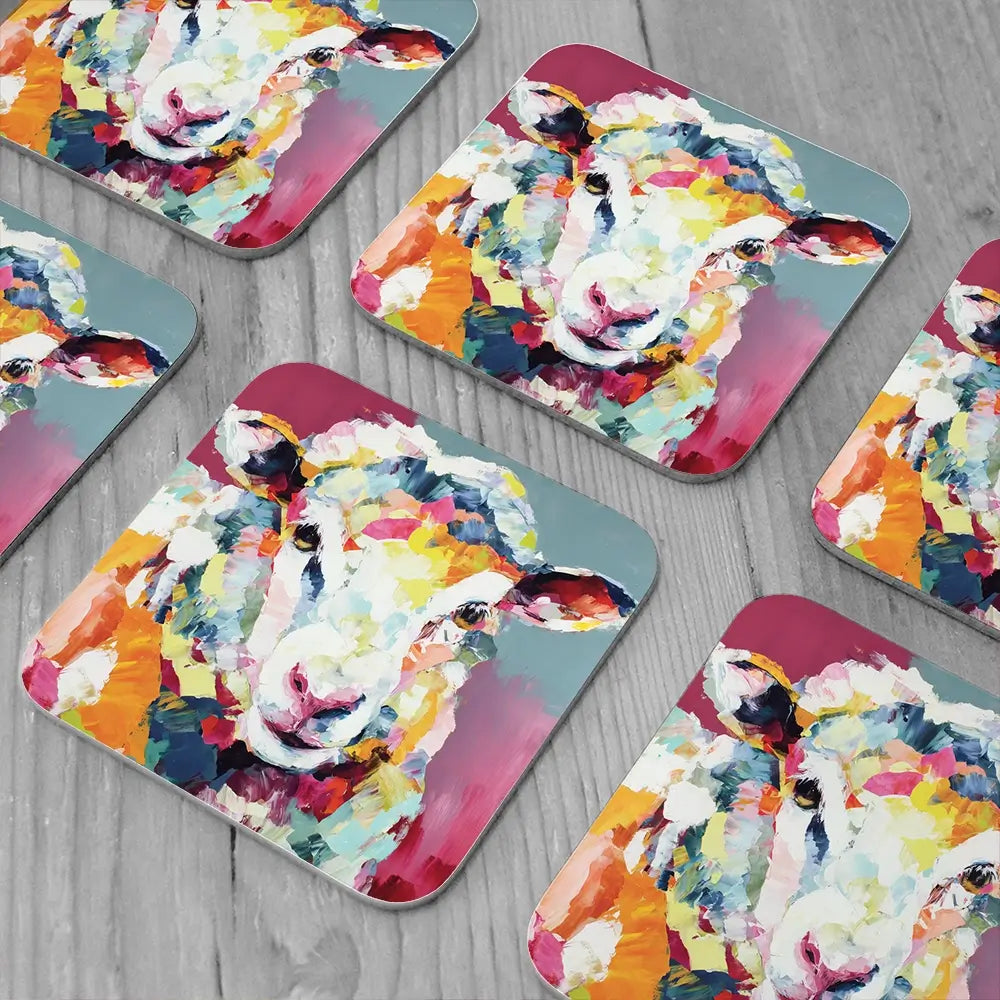 Sheep In Confetti Coaster Set Sheep In Confetti Coaster Set wall art product Chromatic Storm Studio