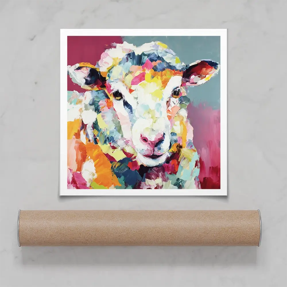 Sheep In Confetti Square Art Print Sheep In Confetti Square Art Print wall art product Chromatic Storm Studio
