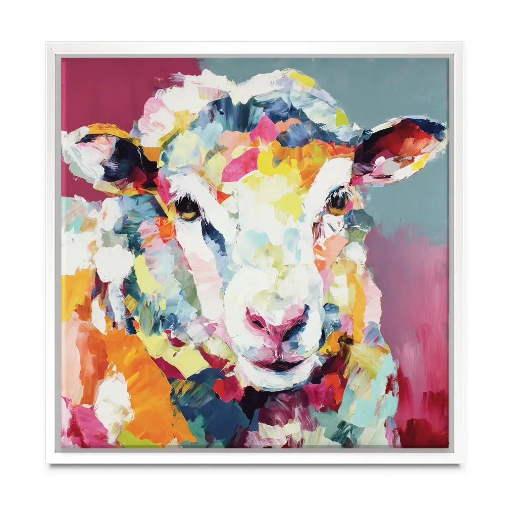 Sheep In Confetti Square Canvas Print Sheep In Confetti Square Canvas Print wall art product Chromatic Storm Studio