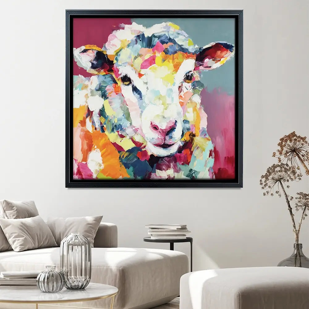 Sheep In Confetti Square Canvas Print Sheep In Confetti Square Canvas Print wall art product Chromatic Storm Studio