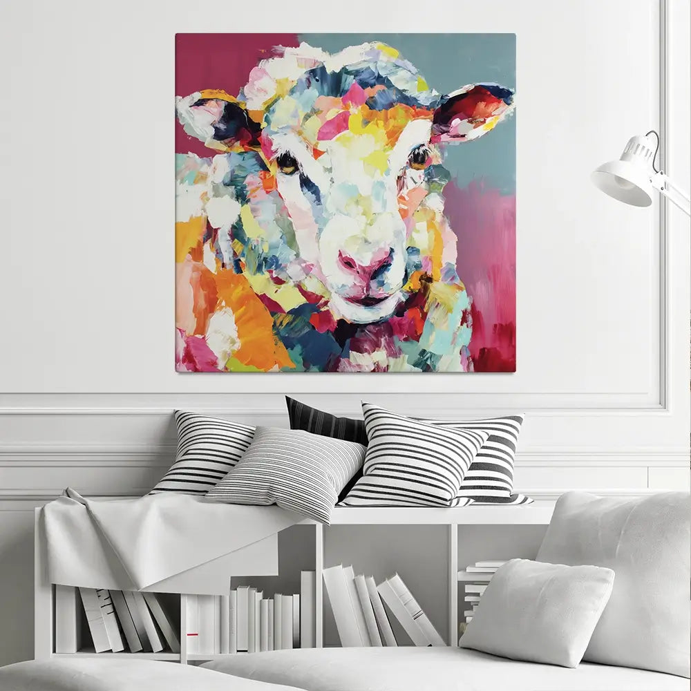 Sheep In Confetti Square Canvas Print Sheep In Confetti Square Canvas Print wall art product Chromatic Storm Studio