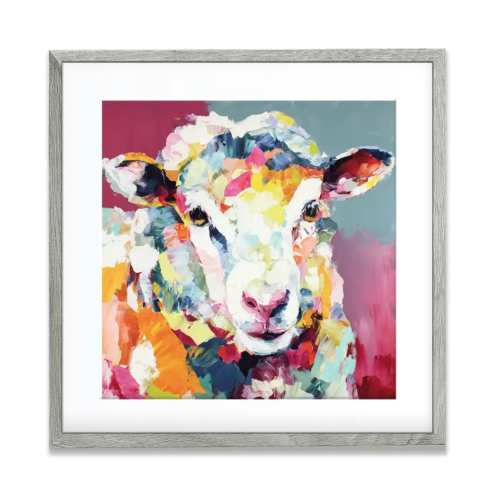 Sheep In Confetti Square Framed Art Print Sheep In Confetti Square Framed Art Print wall art product Chromatic Storm Studio