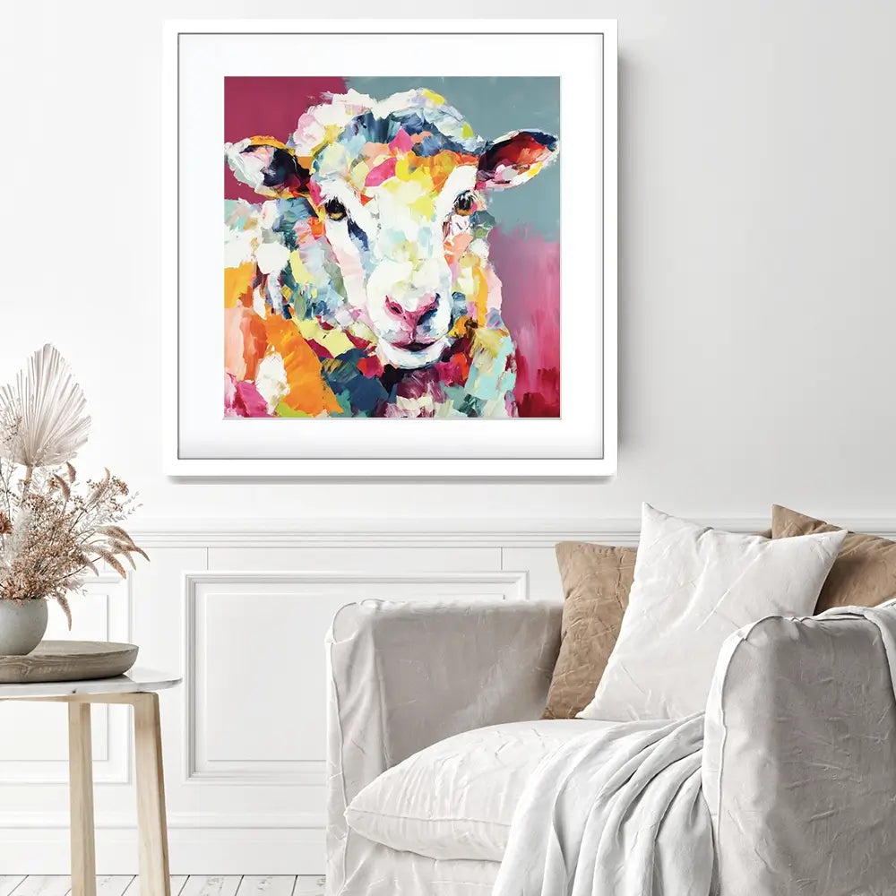 Sheep In Confetti Square Framed Art Print Sheep In Confetti Square Framed Art Print wall art product Chromatic Storm Studio