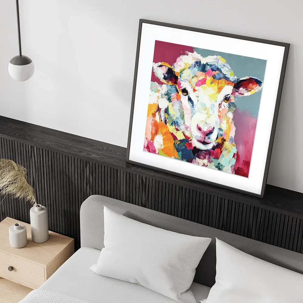 Sheep In Confetti Square Framed Art Print Sheep In Confetti Square Framed Art Print wall art product Chromatic Storm Studio