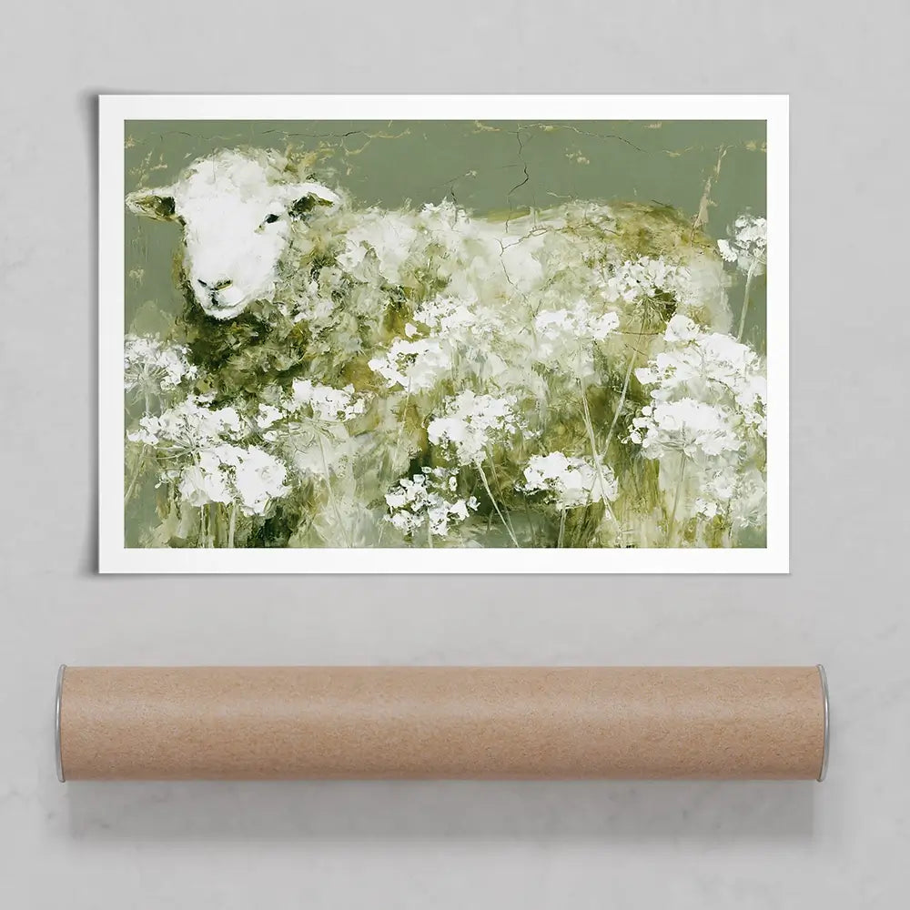 Sheep In Queen Annes Lace Art Print Sheep In Queen Annes Lace Art Print wall art product Chromatic Storm Studio