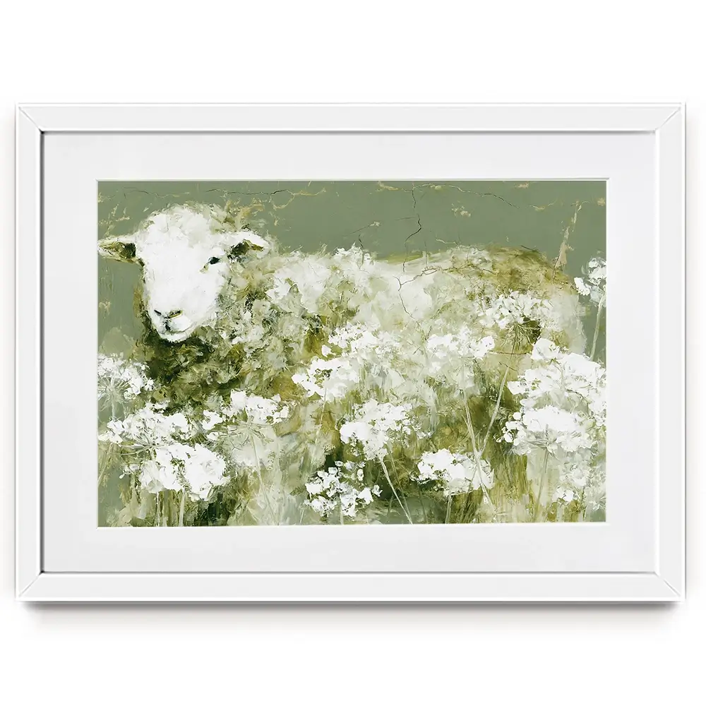 Sheep In Queen Annes Lace Framed Art Print Sheep In Queen Annes Lace Framed Art Print wall art product Chromatic Storm Studio
