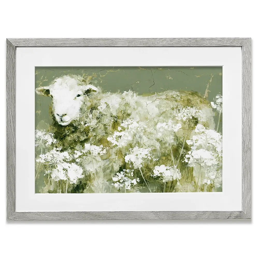 Sheep In Queen Annes Lace Framed Art Print Sheep In Queen Annes Lace Framed Art Print wall art product Chromatic Storm Studio