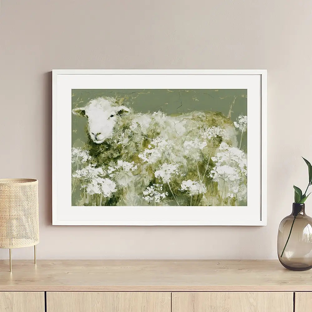 Sheep In Queen Annes Lace Framed Art Print Sheep In Queen Annes Lace Framed Art Print wall art product Chromatic Storm Studio