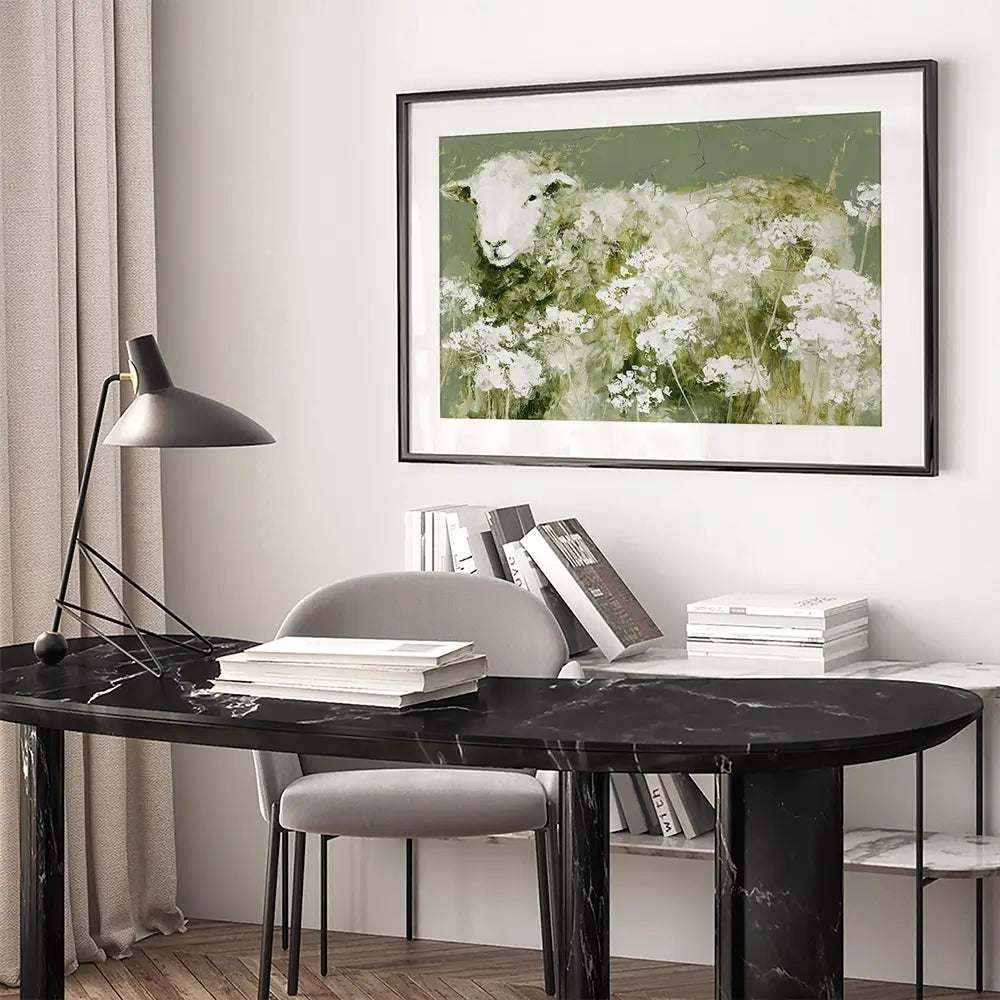 Sheep In Queen Annes Lace Framed Art Print Sheep In Queen Annes Lace Framed Art Print wall art product Chromatic Storm Studio