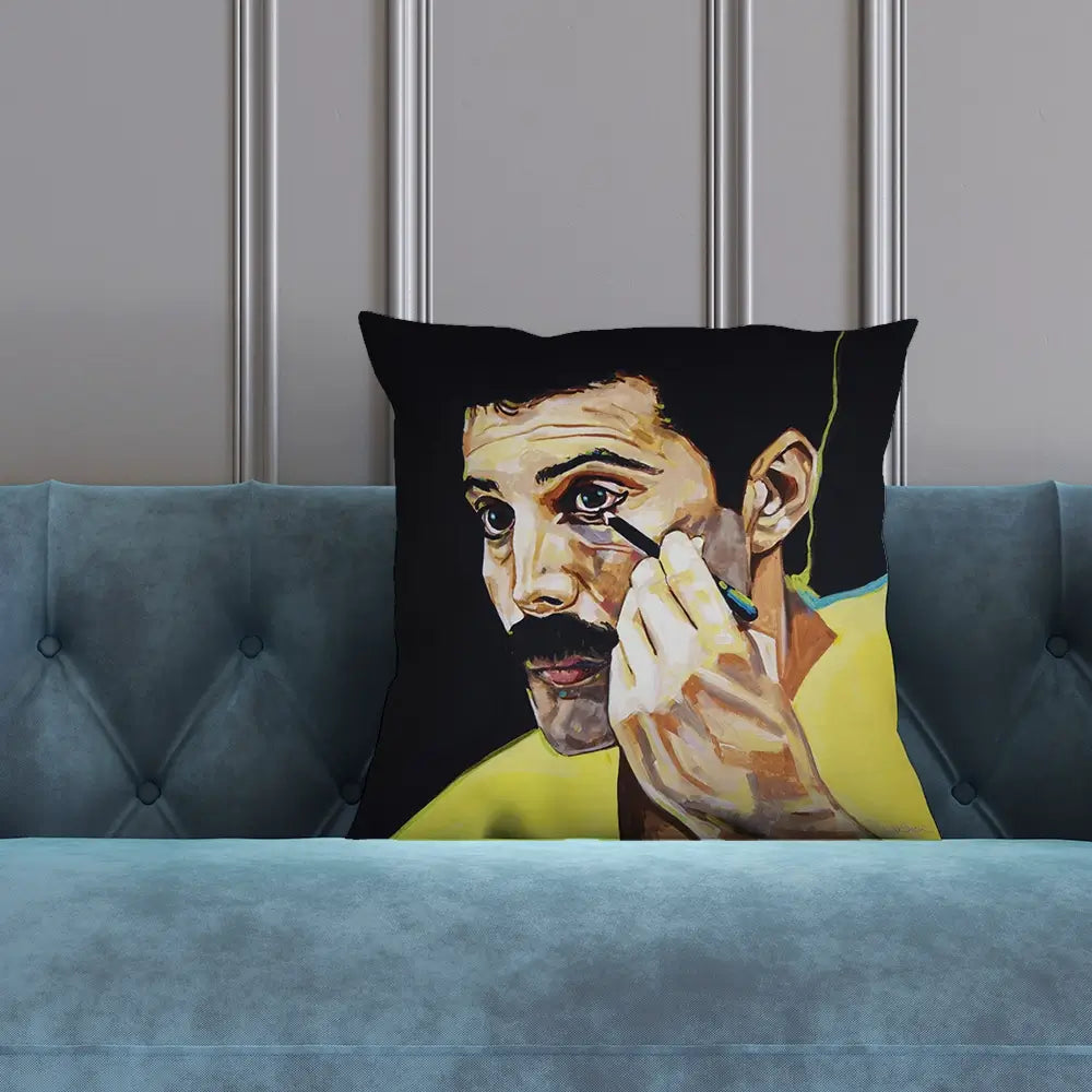 Show Must Go On Freddie Mercury Cushion Show Must Go On Freddie Mercury Cushion wall art product Juliet Stockton