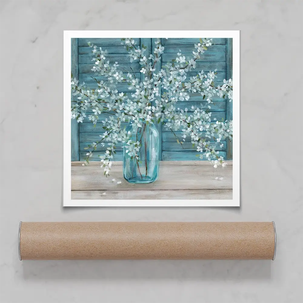Shuttered Blossoms Square Art Print Shuttered Blossoms Square Art Print wall art product Carol Robinson