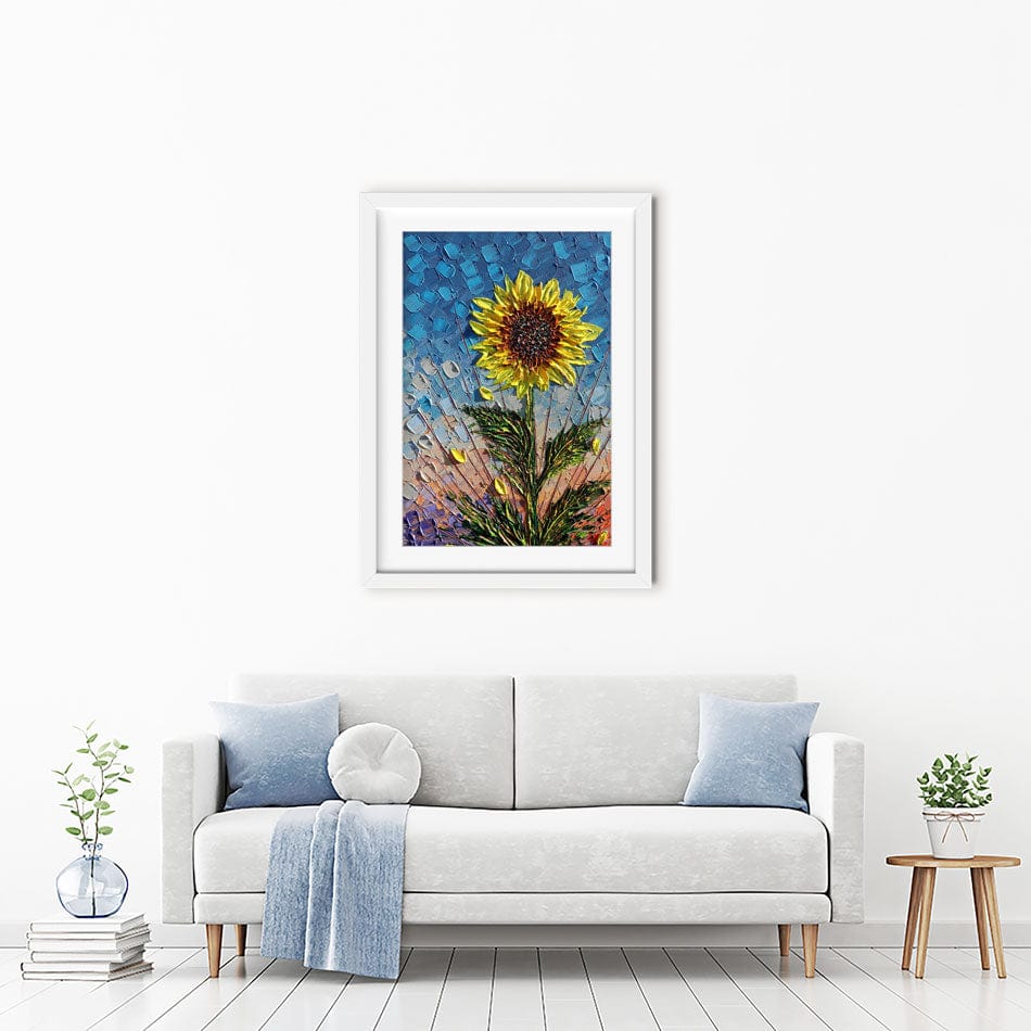 Single Sunflower Framed Art Print wall art product Expression By Nada