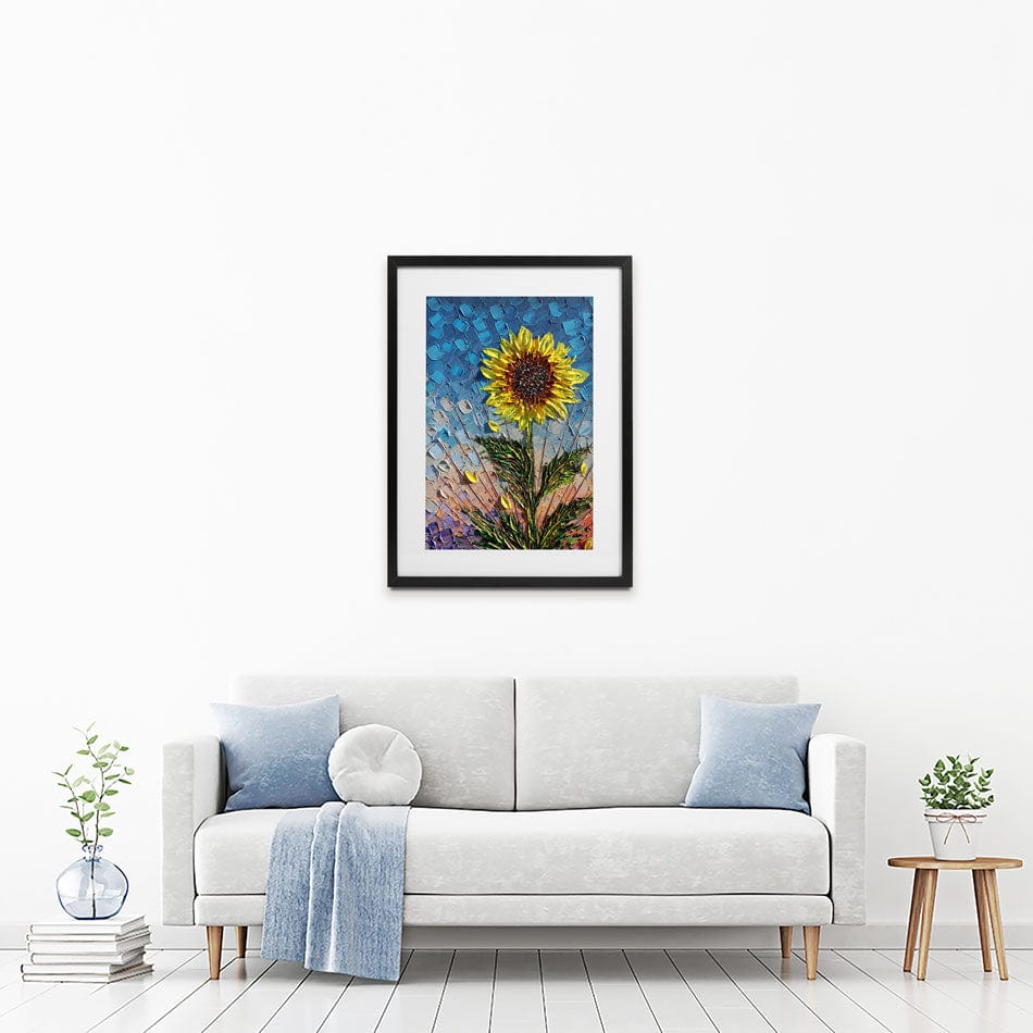 Single Sunflower Framed Art Print wall art product Expression By Nada