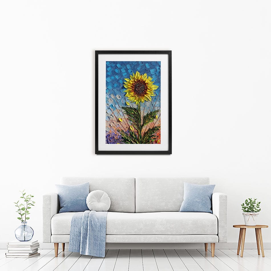 Single Sunflower Framed Art Print wall art product Expression By Nada