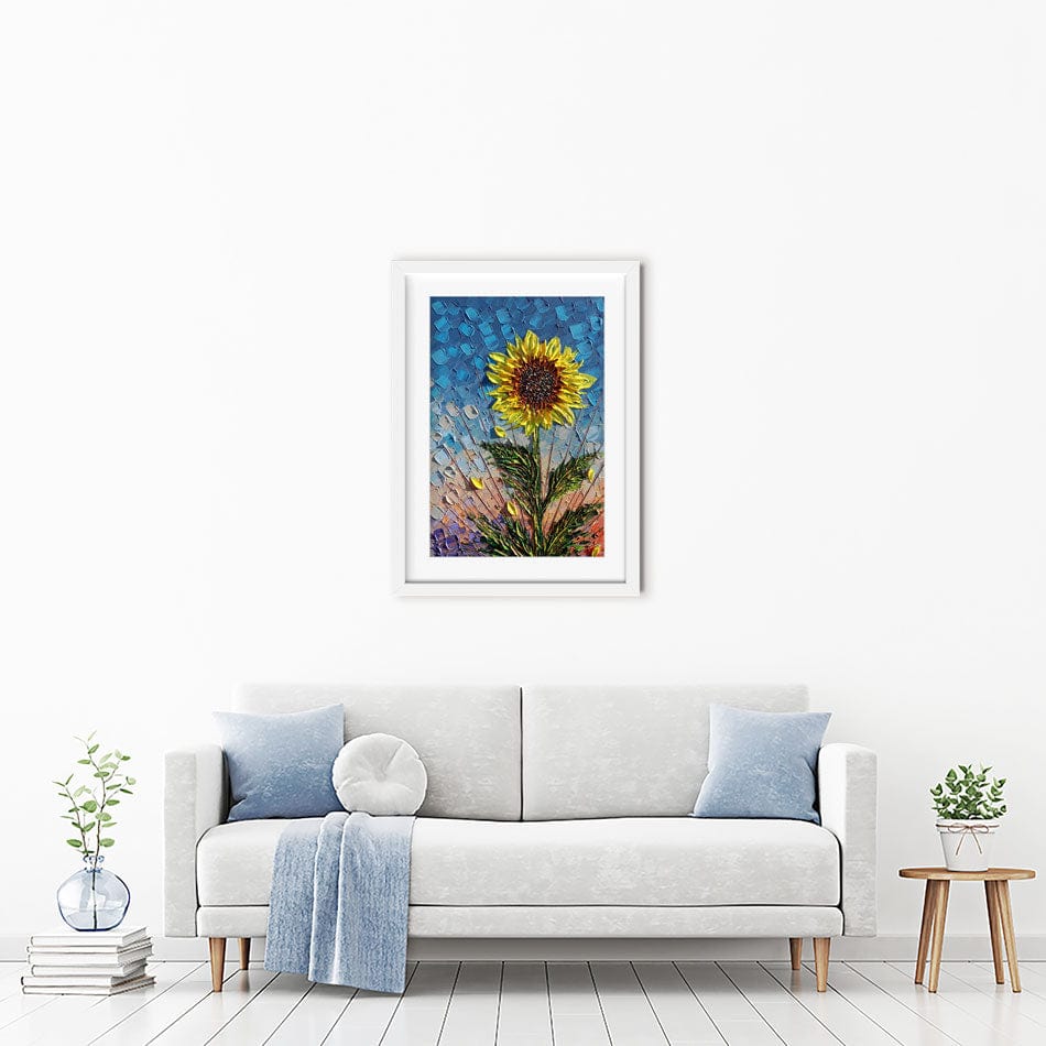 Single Sunflower Framed Art Print wall art product Expression By Nada