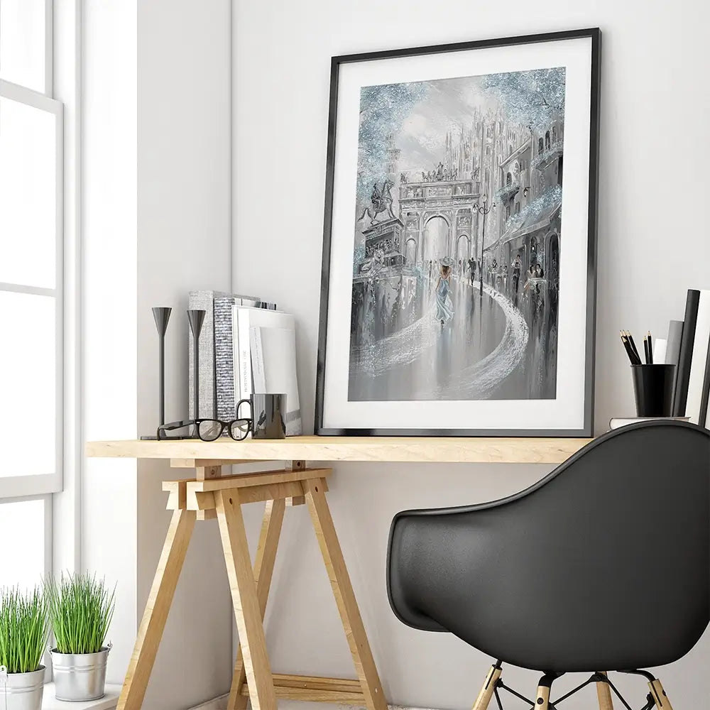 Sky Blue Milan Framed Art Print Sky Blue Milan Framed Art Print wall art product Isabella Karolewicz
