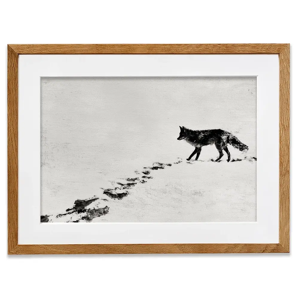 Snow Fox Trail Framed Art Print Snow Fox Trail Framed Art Print wall art product Chromatic Storm Studio