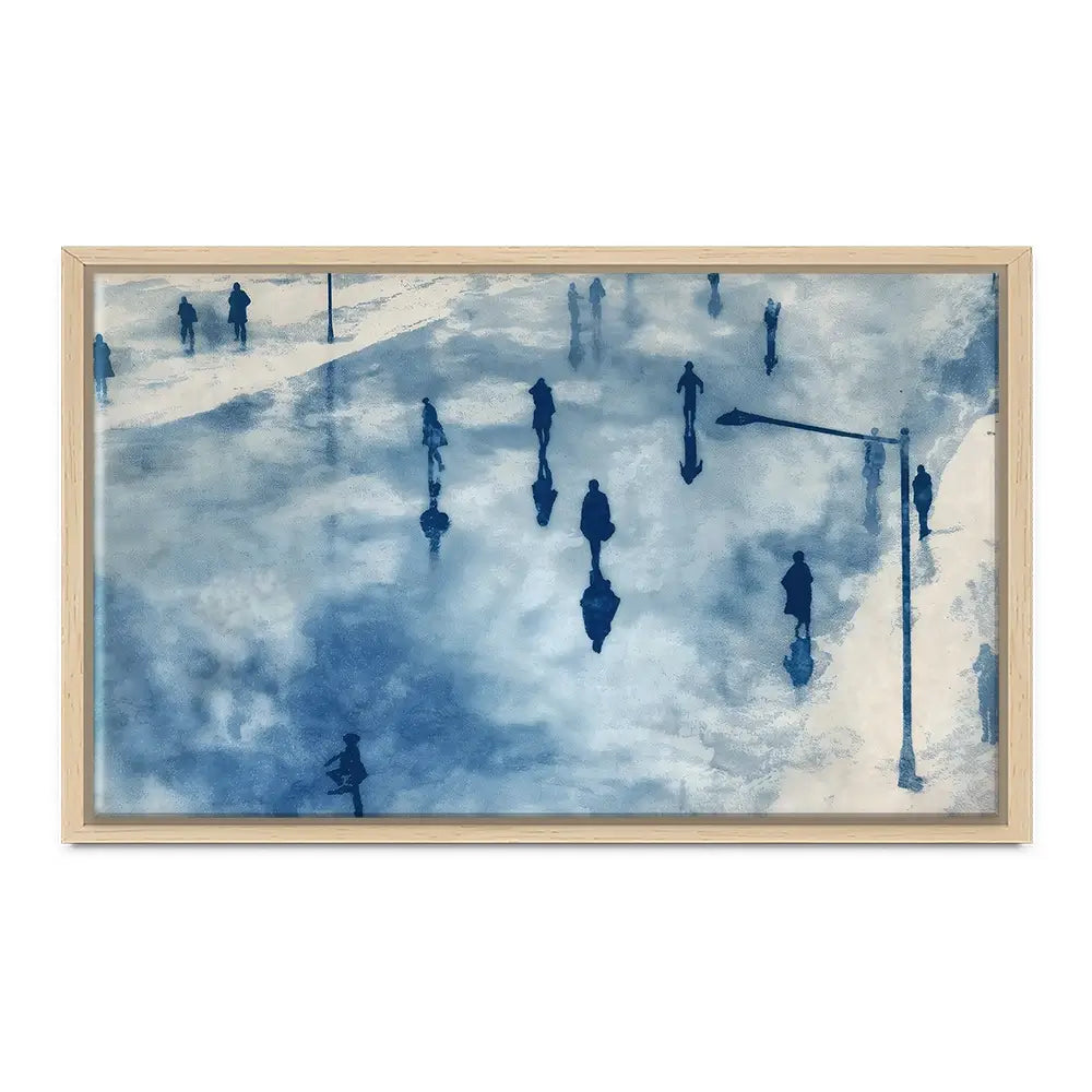 Snowy City Plaza With Walking Figures Canvas Print Snowy City Plaza With Walking Figures Canvas Print wall art product Chromatic Storm Studio