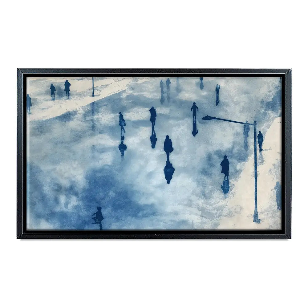 Snowy City Plaza With Walking Figures Canvas Print Snowy City Plaza With Walking Figures Canvas Print wall art product Chromatic Storm Studio