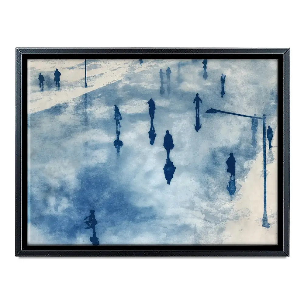 Snowy City Plaza With Walking Figures Canvas Print Snowy City Plaza With Walking Figures Canvas Print wall art product Chromatic Storm Studio