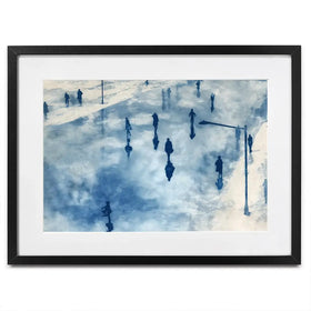 Snowy City Plaza With Walking Figures Framed Art Print Snowy City Plaza With Walking Figures Framed Art Print wall art product Chromatic Storm Studio