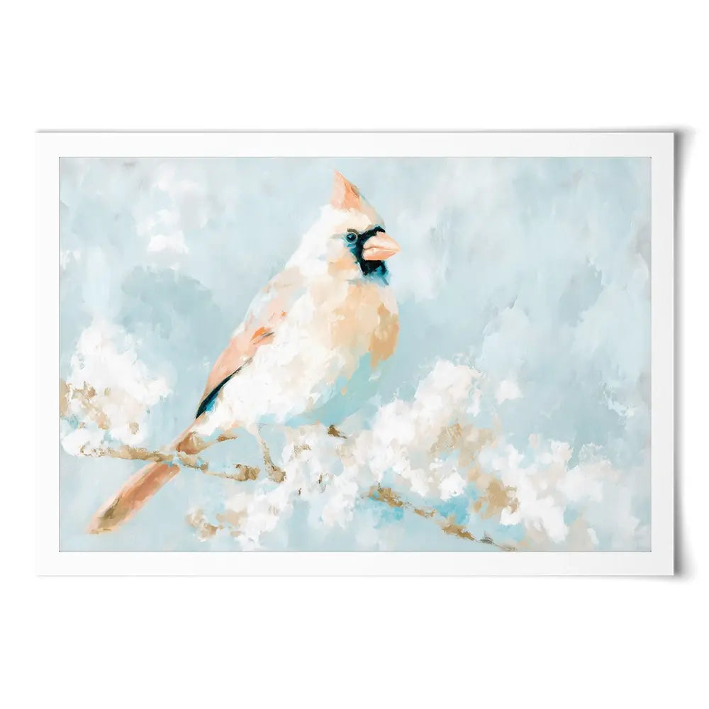 Soft Cardinal On Snowy Branch Art Print Soft Cardinal On Snowy Branch Art Print wall art product Chromatic Storm Studio