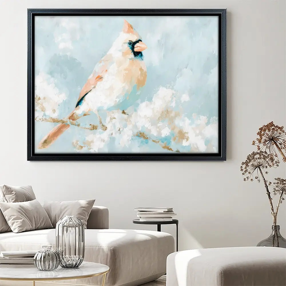 Soft Cardinal On Snowy Branch Canvas Print Soft Cardinal On Snowy Branch Canvas Print wall art product Chromatic Storm Studio