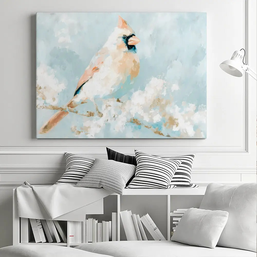 Soft Cardinal On Snowy Branch Canvas Print Soft Cardinal On Snowy Branch Canvas Print wall art product Chromatic Storm Studio