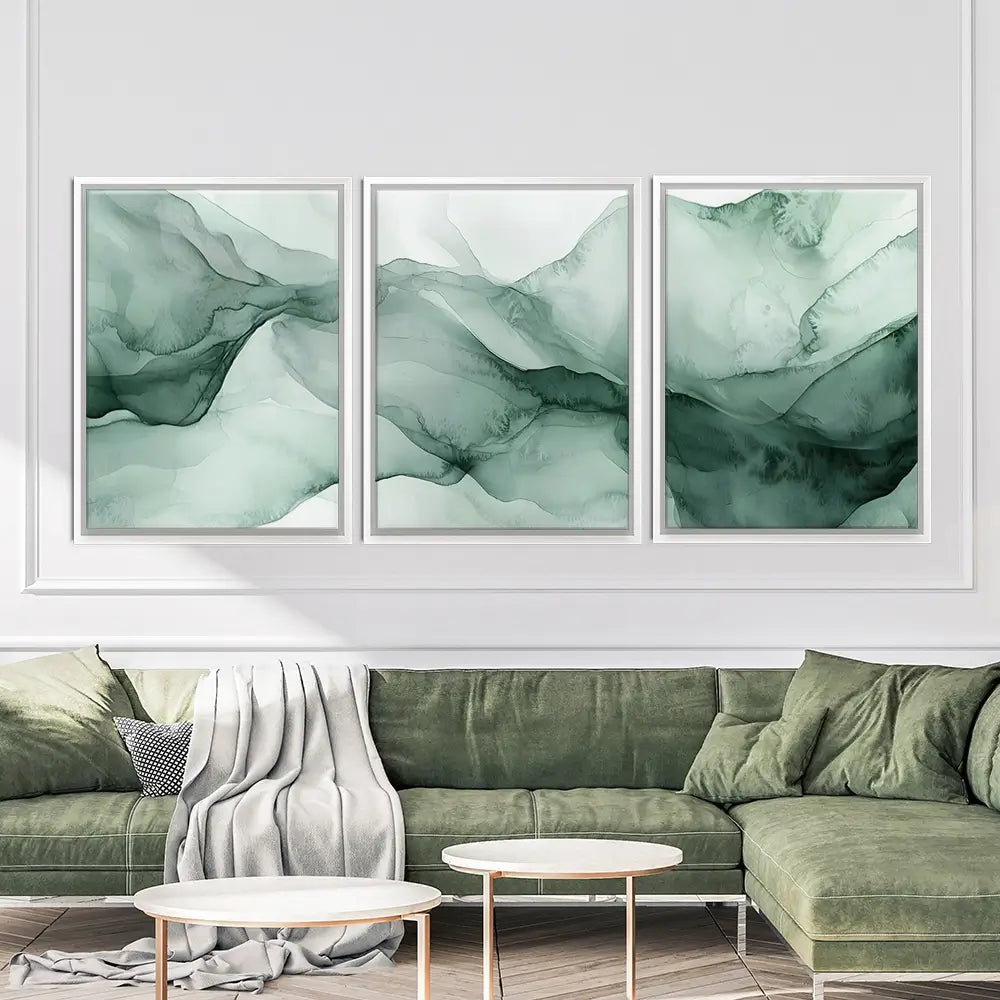 Soft Green Trio Canvas Print Soft Green Trio Canvas Print wall art product IAmHomeStudio